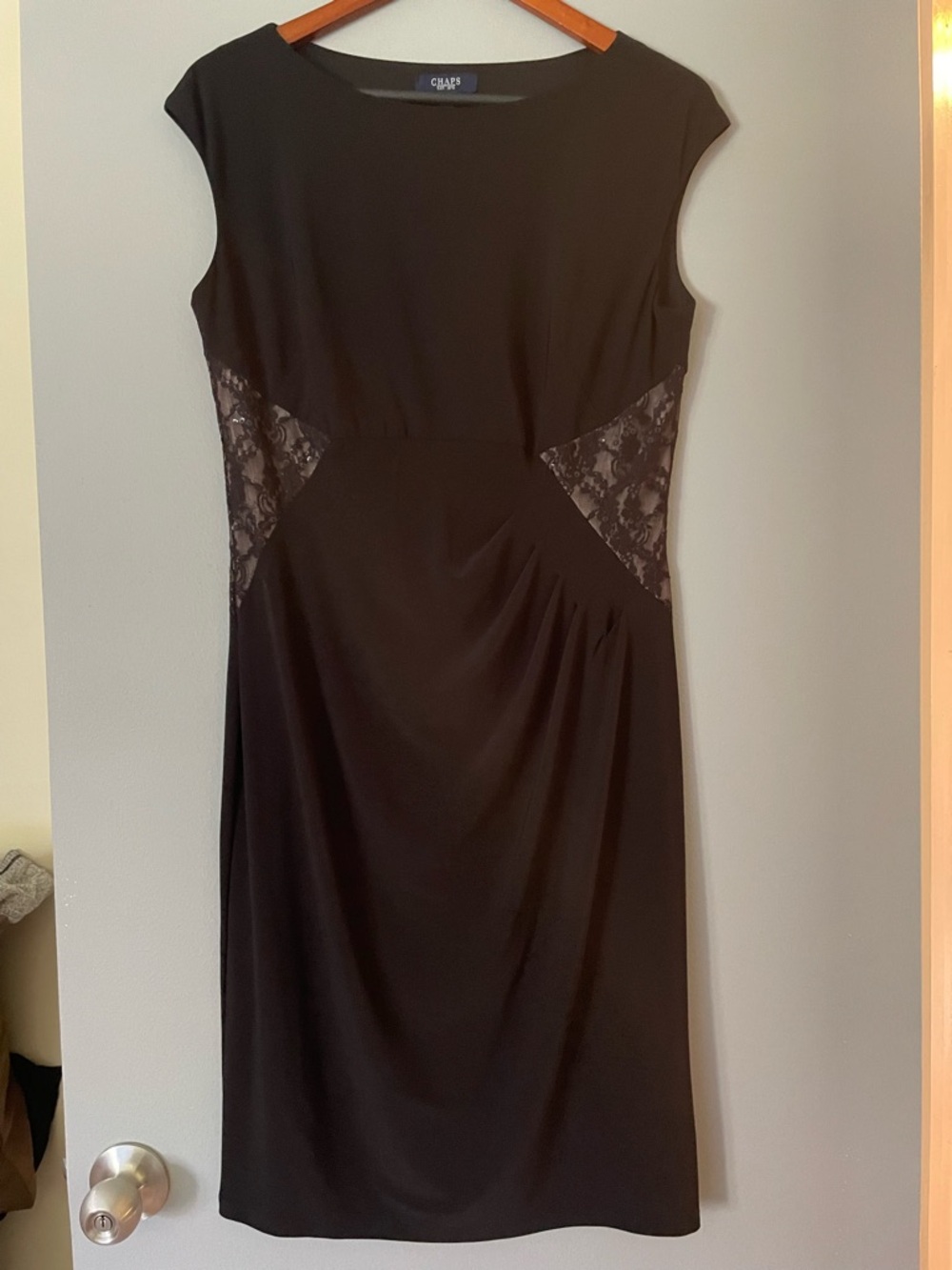 Chaps Black Midi Dress with Lace detail on sides